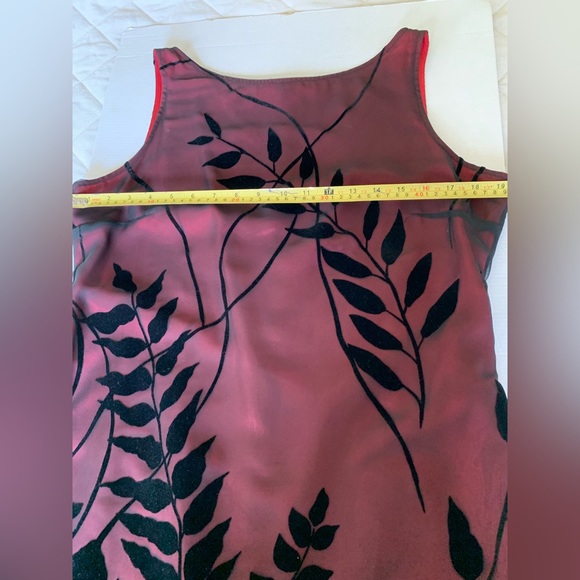 English Richards mini black & red Dress sheer mesh black velvet leaves US 12 - Picture 13 of 16